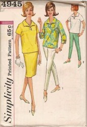 4945 JR 60S COLLAR BLOUSE, PANTS, SKIRT PATTERN 15, 35'' B